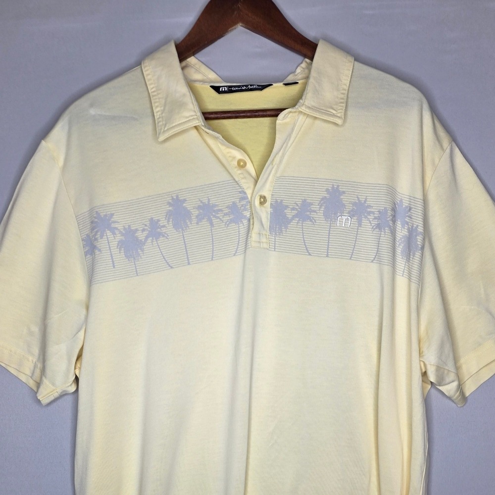 Travis Mathew Golf Polo Shirt XXL Yellow Gray Palm trees minor flaws - Picture 4 of 8